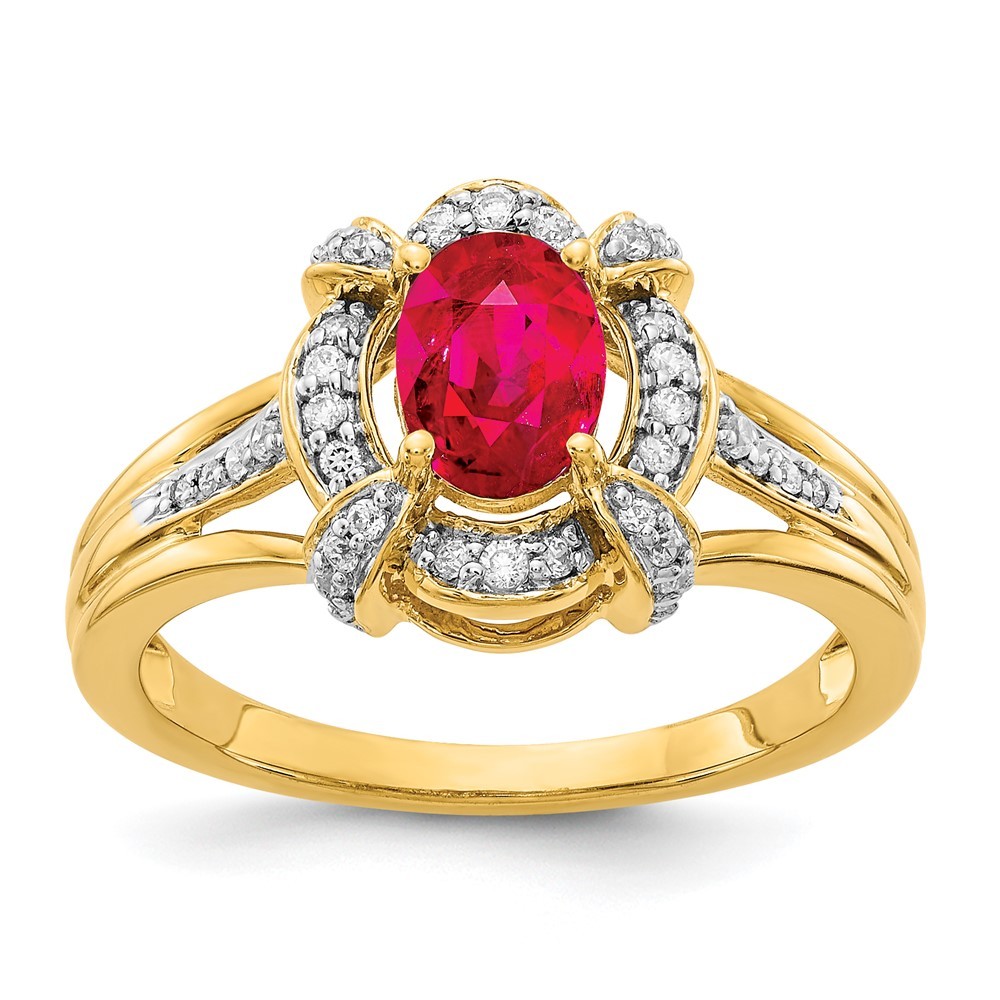 14k Yellow Gold Diamond and Oval Red Ruby (July Birthstone) Ring (Size 7)